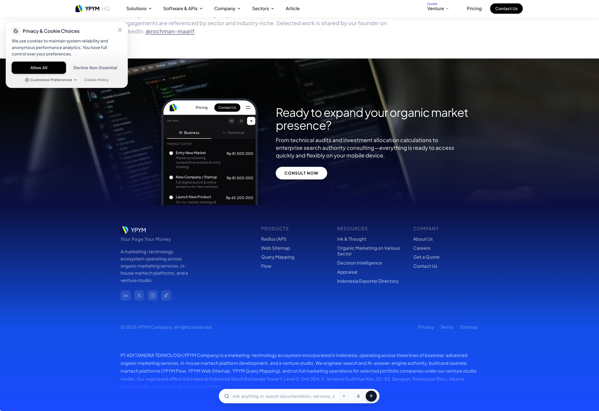 Simulasi langsung Cookie Consent pada website YPYM